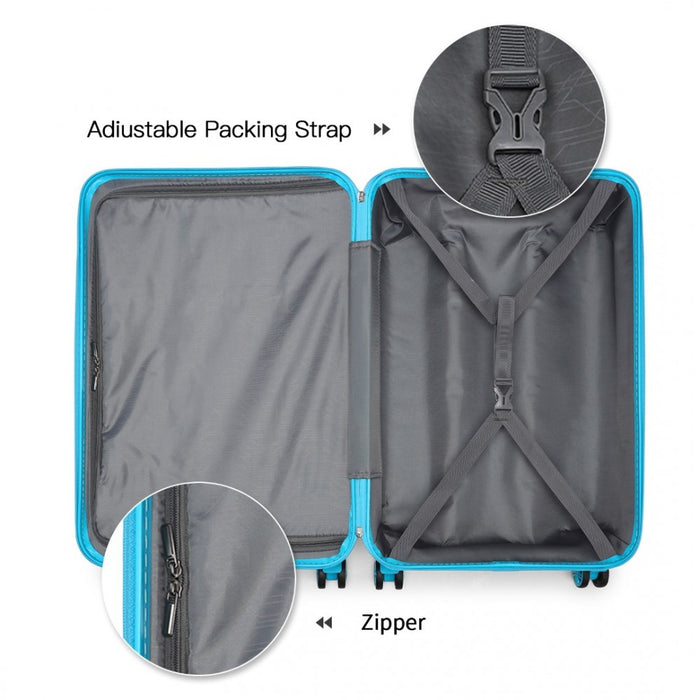 K1871-1L - Kono ABS 4 Wheel Suitcase Set with Vanity Case - Blue