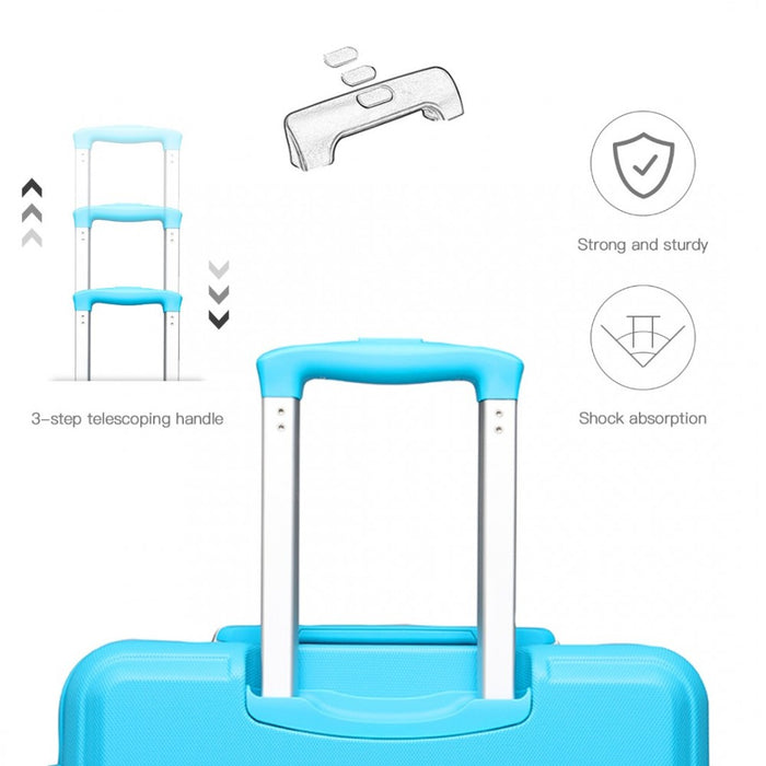 K1871-1L - Kono ABS 4 Wheel Suitcase Set with Vanity Case - Blue