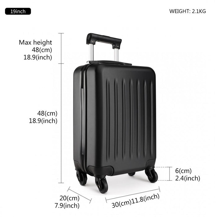 K1872L - Kono 19-24-28 Inch ABS Hard Shell Luggage 4 Wheel Spinner Suitcase Set - Black