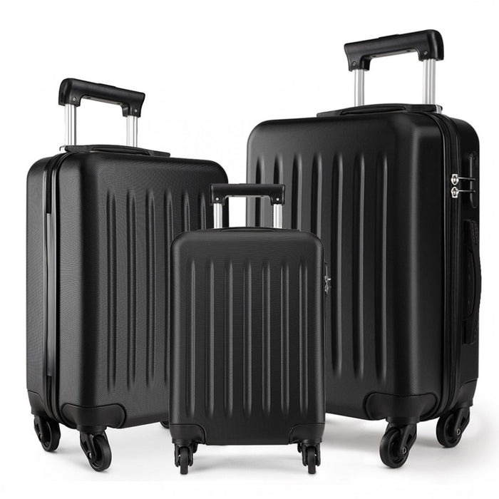 K1872L - Kono 19-24-28 Inch ABS Hard Shell Luggage 4 Wheel Spinner Suitcase Set - Black