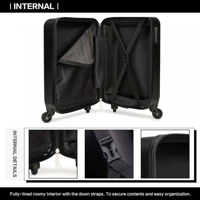 K1872L - Kono 19 Inch ABS Hard Shell Carry On Luggage 4 Wheel Spinner Suitcase - Black