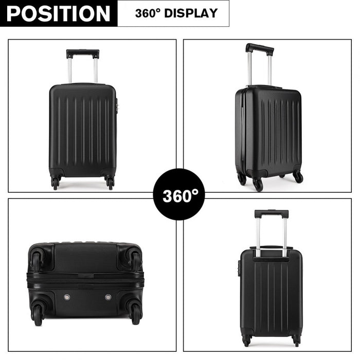K1872L - Kono 19 Inch ABS Hard Shell Carry On Luggage 4 Wheel Spinner Suitcase - Black