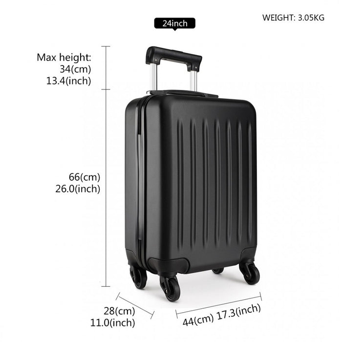 K1872L - Kono 24 Inch ABS Hard Shell Luggage 4 Wheel Spinner Suitcase - Black
