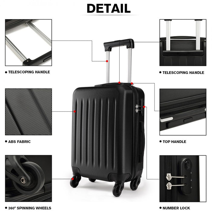 K1872L - Kono 28 Inch ABS Hard Shell Luggage 4 Wheel Spinner Suitcase - Black
