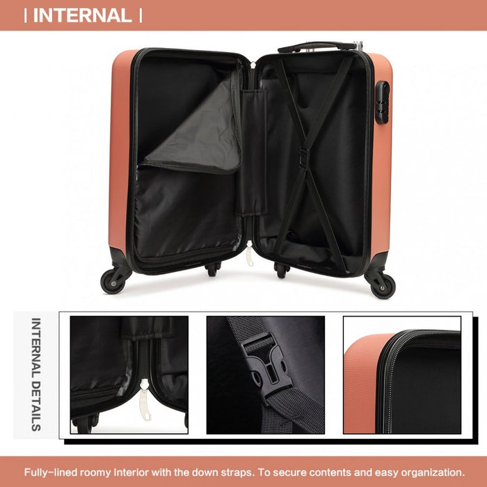 K1872L - Kono 19 Inch ABS Hard Shell Carry On Luggage 4 Wheel Spinner Suitcase - Nude