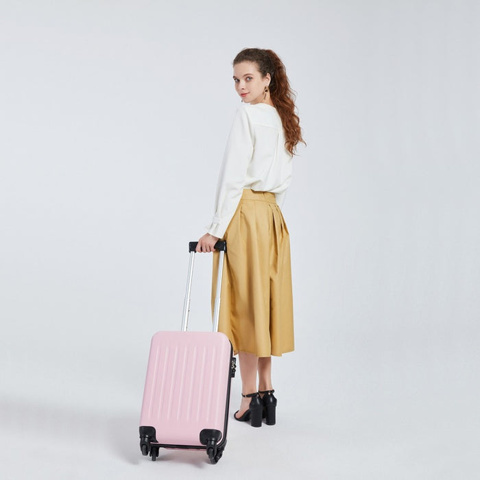 K1872L - Kono 19 Inch ABS Hard Shell Carry On Luggage 4 Wheel Spinner Suitcase - Pink