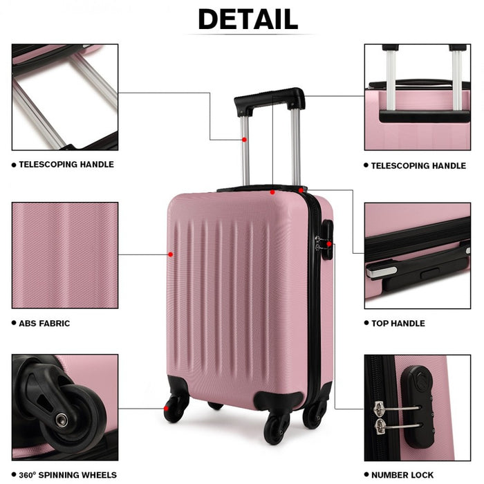 K1872L - Kono 19 Inch ABS Hard Shell Carry On Luggage 4 Wheel Spinner Suitcase - Pink