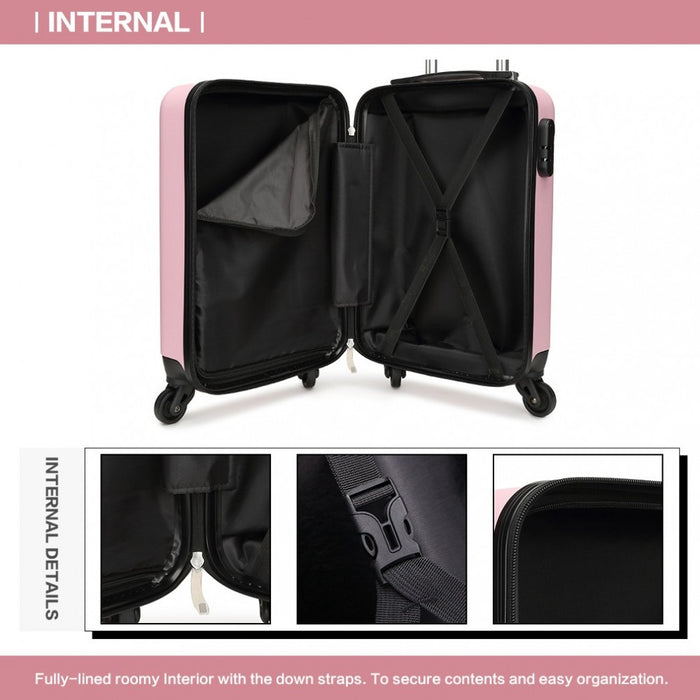 K1872L - Kono 19 Inch ABS Hard Shell Carry On Luggage 4 Wheel Spinner Suitcase - Pink