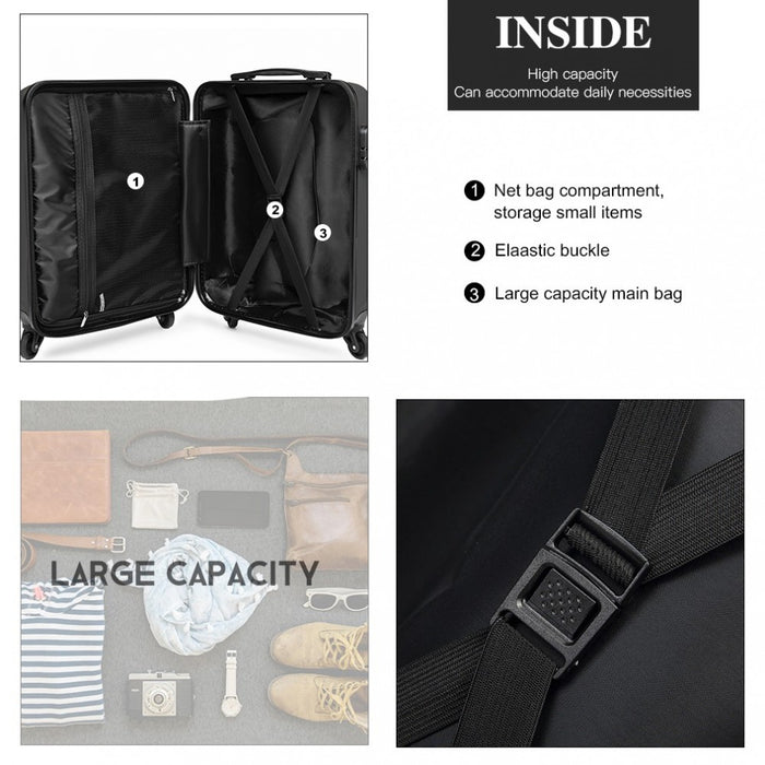 K1991-1L - Kono 24 Inch Horizontal Design ABS Hard Shell Suitcase With TSA Lock - Black