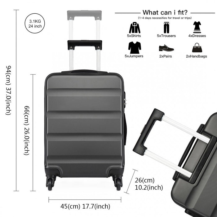 K1991-1L - Kono 24 Inch Horizontal Design ABS Hard Shell Suitcase With TSA Lock - Grey
