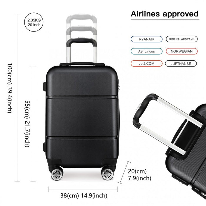 K1995L - Kono Hard Shell ABS Carry On Suitcase 20 Inch - Black