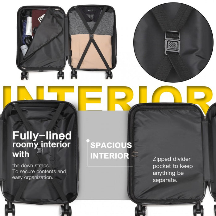 K1995L - Kono Hard Shell ABS Carry On Suitcase 20 Inch - Black