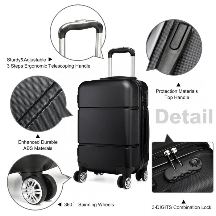 K1995L - Kono Hard Shell ABS Carry On Suitcase 20 Inch - Black