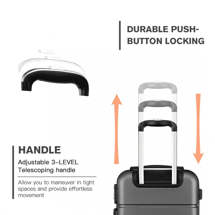 K1995L - Kono Hard Shell ABS Carry On Suitcase 20 Inch - Grey