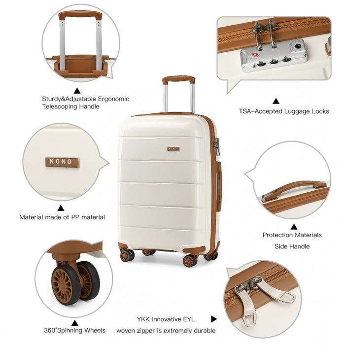 K1997L - KONO 20 INCH CABIN SIZE HARD SHELL PP SUITCASE - CREAM