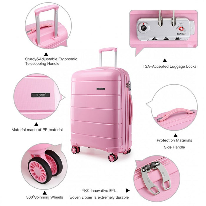 K1997L - KONO 20 INCH CABIN SIZE HARD SHELL PP SUITCASE - PINK