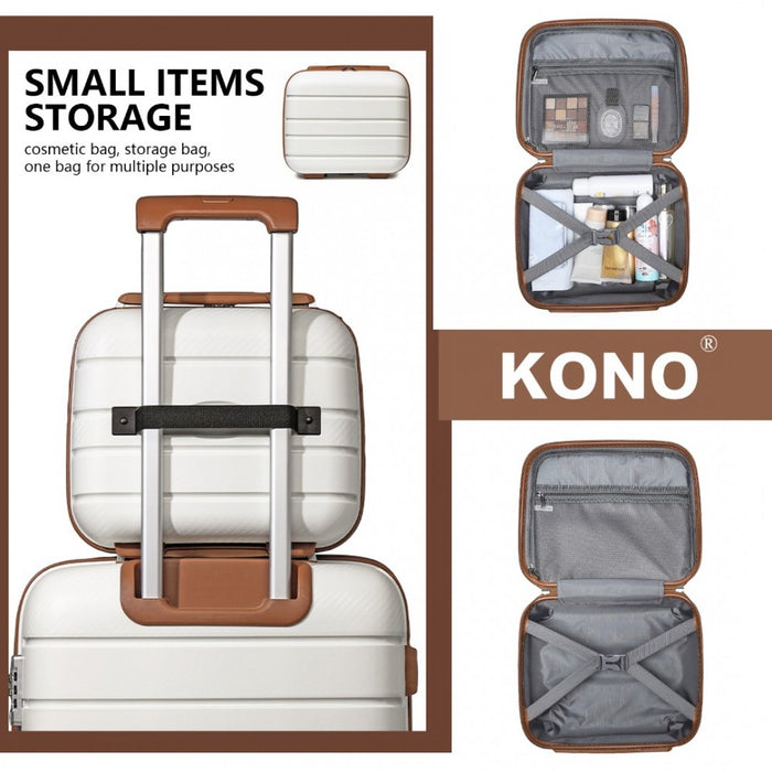 K2091L - Kono 14 Inch Multi Texture Hard Shell PP Vanity Case - Classic Collection - Cream