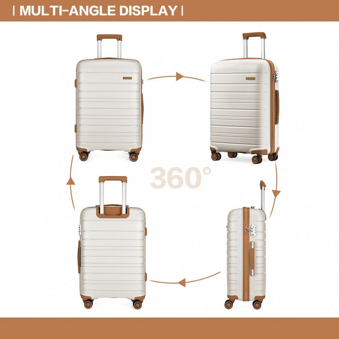 K2091L - Kono 24 Inch Multi Texture Hard Shell PP Suitcase - Classic Collection - Cream