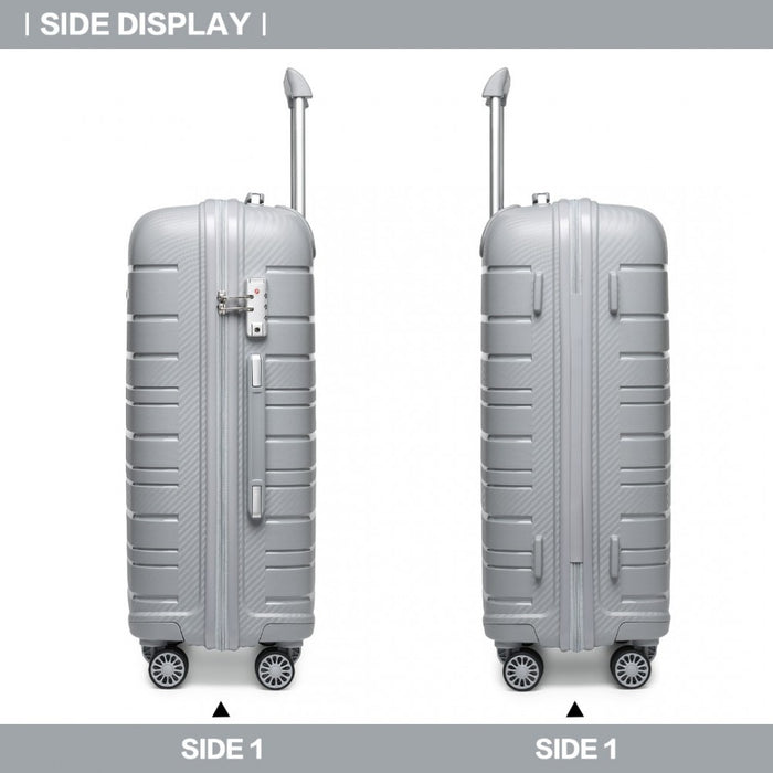 K2091L - Kono 20 Inch Multi Texture Hard Shell PP Suitcase - Classic Collection - Grey