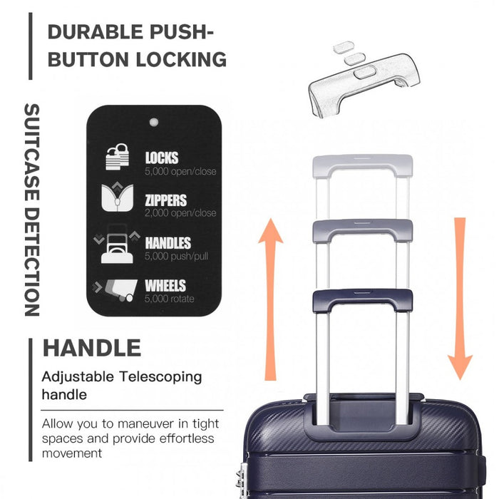 K2091L - Kono Multi Texture Hard Shell PP Suitcase 3 Pieces Set - Classic Collection - Navy