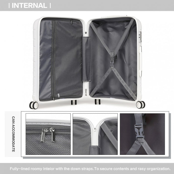 K2091L - Kono Multi Texture Hard Shell PP Suitcase 3 Pieces Set - Classic Collection - White