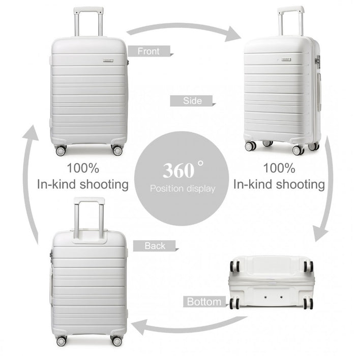 K2091L - Kono Multi Texture Hard Shell PP Suitcase With TSA Lock And Vanity Case 4 Pieces Set - Classic Collection - White