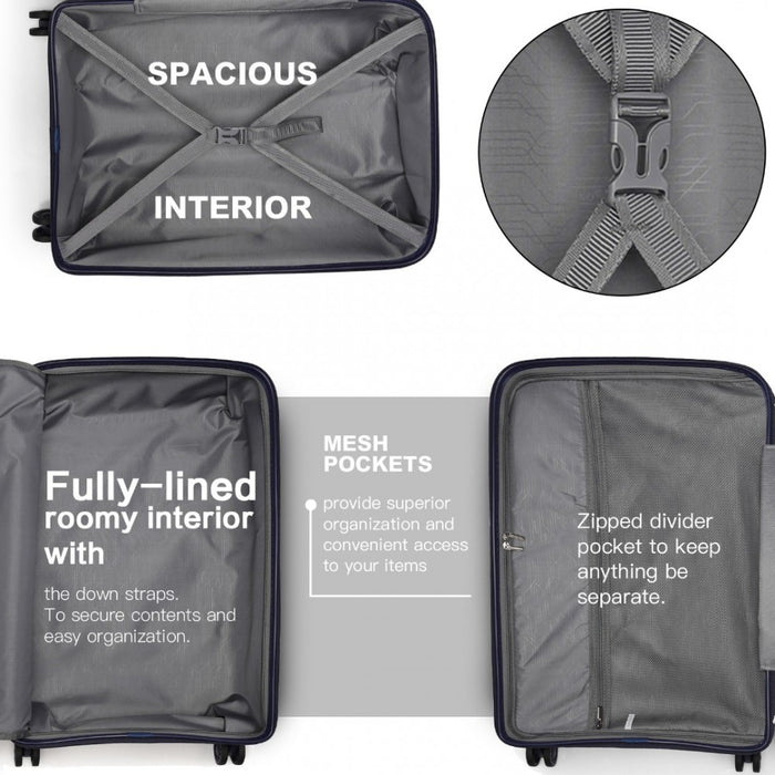 K2092L - Kono Bright Hard Shell PP Suitcase With TSA Lock And Vanity Case 4 Pieces Set - Classic Collection - Navy