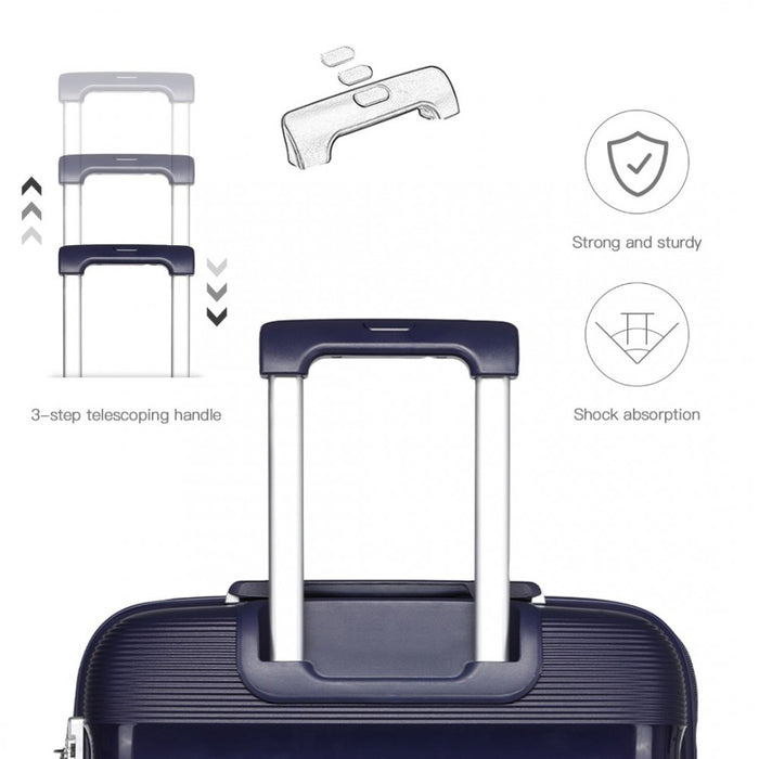 K2092L - Kono Bright Hard Shell PP Suitcase With TSA Lock And Vanity Case 4 Pieces Set - Classic Collection - Navy
