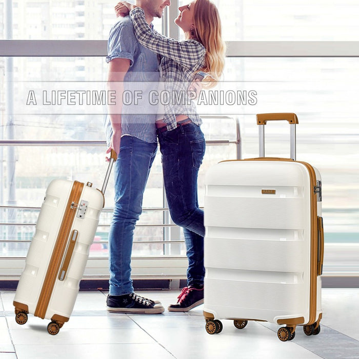 K2092L - Kono 20 Inch Bright Hard Shell PP Carry-On Suitcase In Cabin Size - Cream