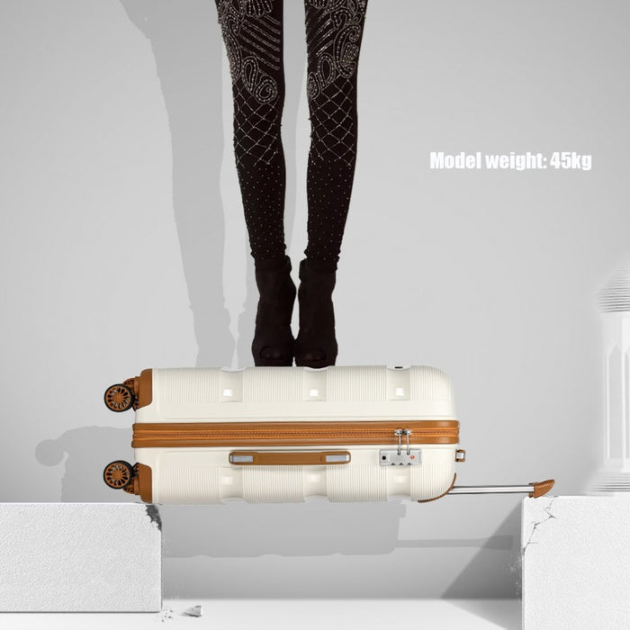 K2092L - Kono 20 Inch Bright Hard Shell PP Carry-On Suitcase In Cabin Size - Cream