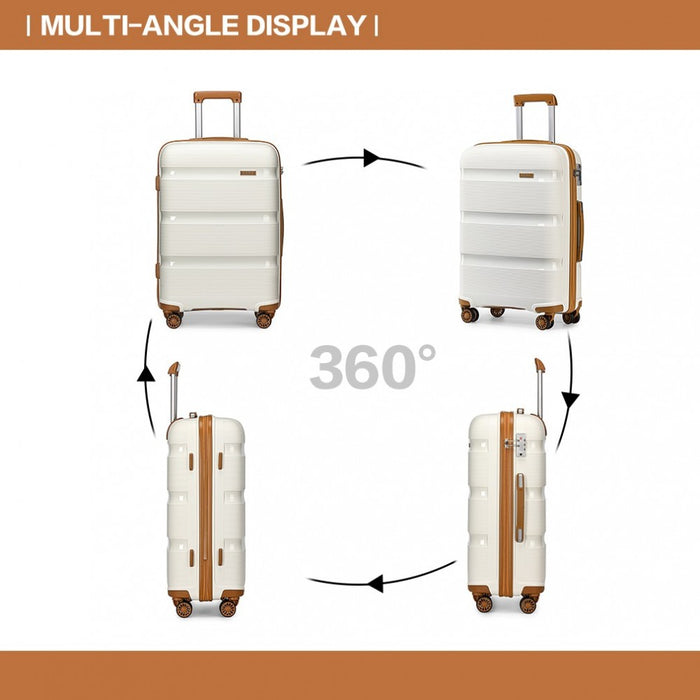 K2092L - Kono 24 Inch Bright Hard Shell PP Suitcase - Classic Collection - Cream