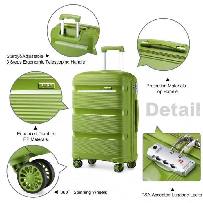 K2092L - Kono 20 Inch Bright Hard Shell PP Carry-On Suitcase In Cabin Size - Green