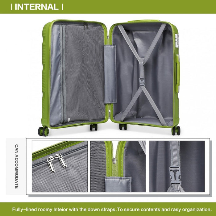 K2092L - Kono Bright Hard Shell PP Suitcase 3 Pieces Set - Classic Collection - Green