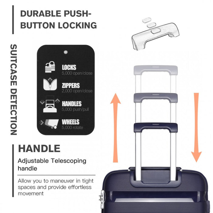 K2092L - Kono 24 Inch Bright Hard Shell PP Suitcase - Classic Collection - Navy