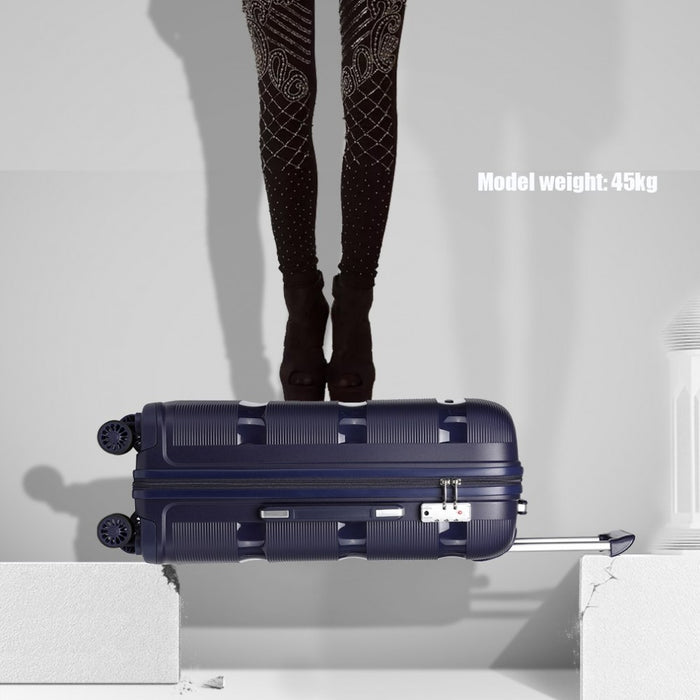 K2092L - Kono 20 Inch Bright Hard Shell PP Carry-On Suitcase In Cabin Size - Navy