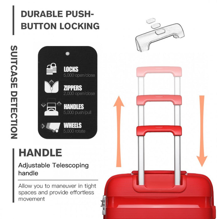 K2092L - Kono 24 Inch Bright Hard Shell PP Suitcase - Classic Collection - Red
