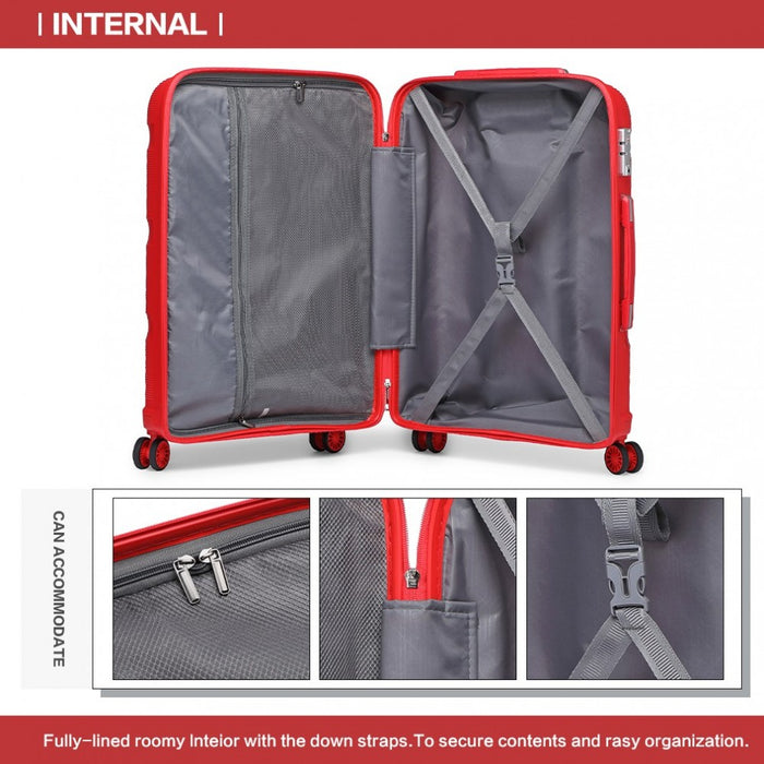K2092L - Kono 24 Inch Bright Hard Shell PP Suitcase - Classic Collection - Red