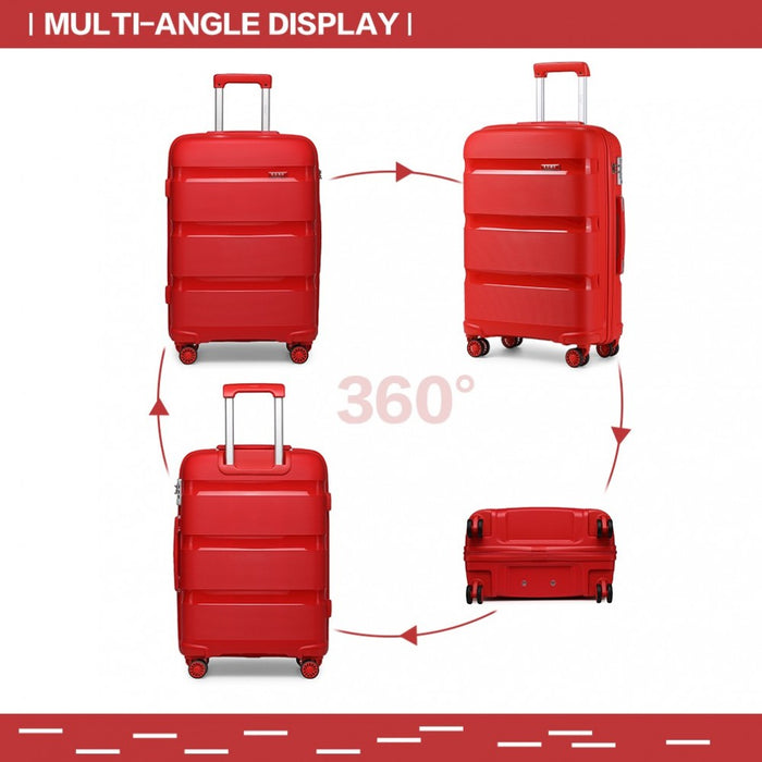 K2092L - Kono 28 Inch Bright Hard Shell PP Suitcase - Classic Collection - Red
