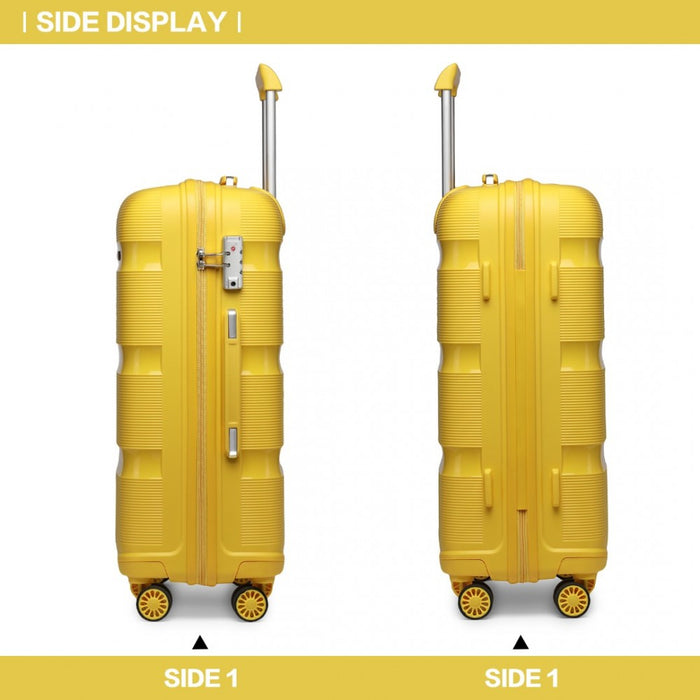 K2092L - Kono 20 Inch Bright Hard Shell PP Carry-On Suitcase In Cabin Size - Yellow