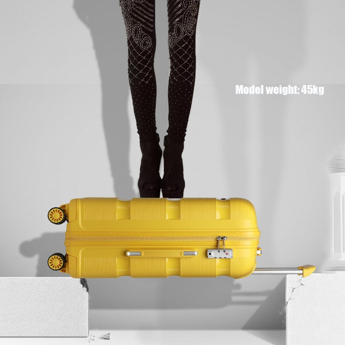 K2092L - Kono 20 Inch Bright Hard Shell PP Carry-On Suitcase In Cabin Size - Yellow