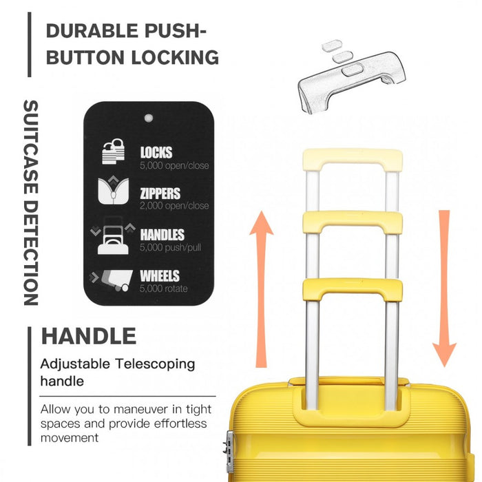 K2092L - Kono 20 Inch Bright Hard Shell PP Carry-On Suitcase In Cabin Size - Yellow