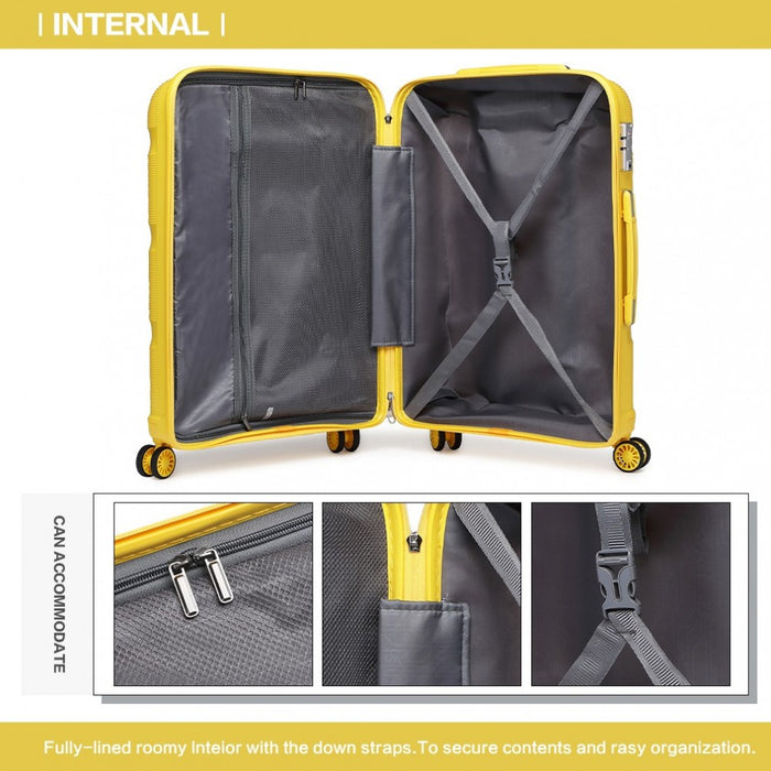 K2092L - Kono 20 Inch Bright Hard Shell PP Carry-On Suitcase In Cabin Size - Yellow