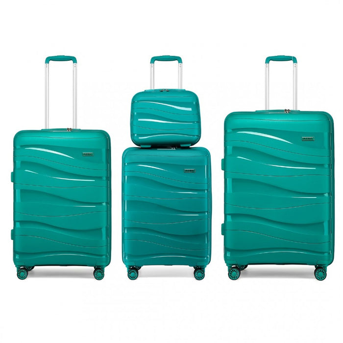 K2094L - Kono Lightweight Polypropylene Hard Shell 4 Piece Suitcase Set With TSA Lock And Vanity Case - Teal