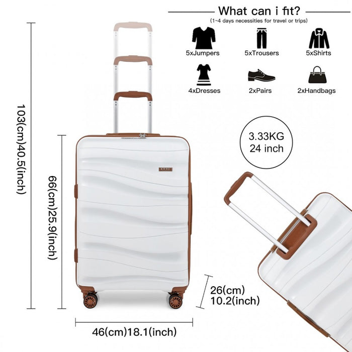 K2094L - Kono 24 Inch Lightweight Polypropylene Hard Shell Suitcase With TSA Lock - Cream