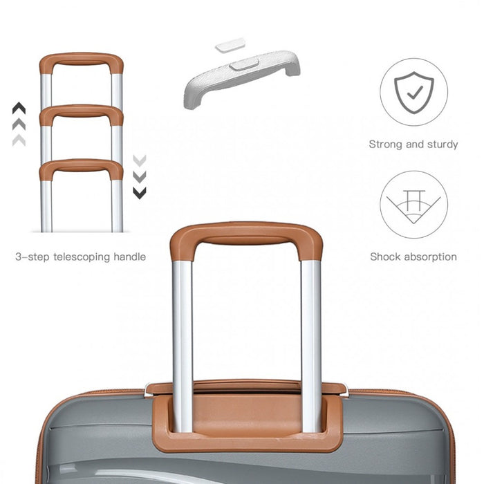 K2094L - Kono 14/20 Inch Lightweight Polypropylene Hard Shell 2 Piece Suitcase Set With TSA Lock And Vanity Case - Grey And Brown