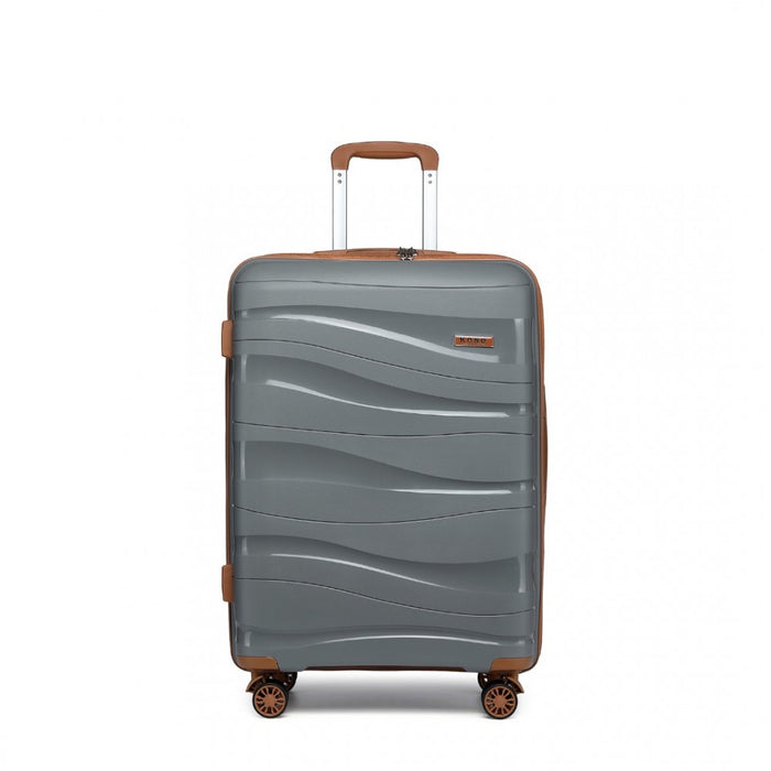 K2094L - Kono 28 Inch Lightweight Polypropylene Hard Shell Suitcase With TSA Lock - Grey And Brown