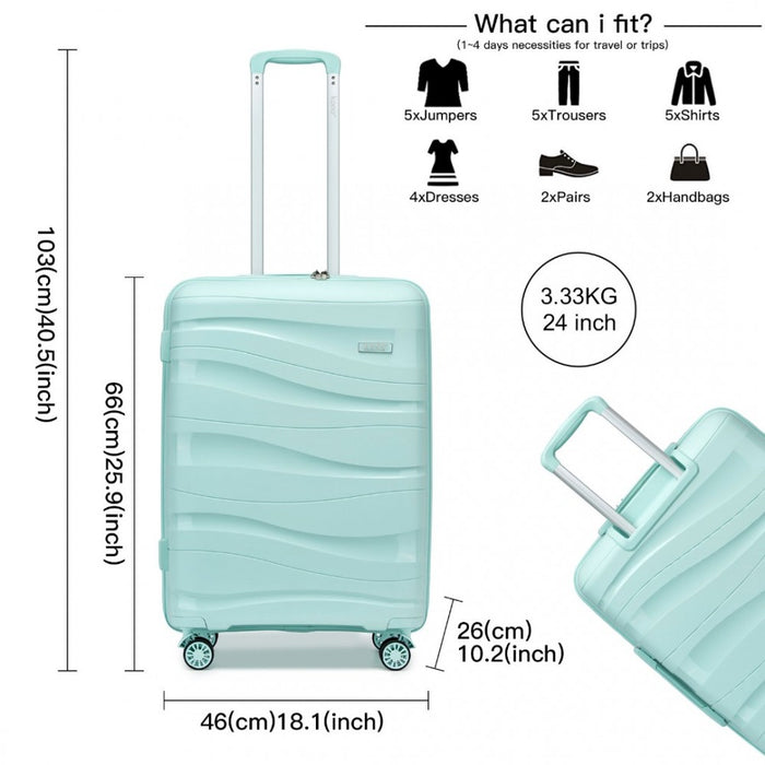 K2094L - Kono 24 Inch Lightweight Polypropylene Hard Shell Suitcase With TSA Lock - Mint Green
