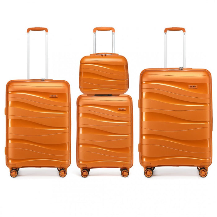 K2094L - Kono Lightweight Polypropylene Hard Shell 4 Piece Suitcase Set With TSA Lock And Vanity Case - Orange