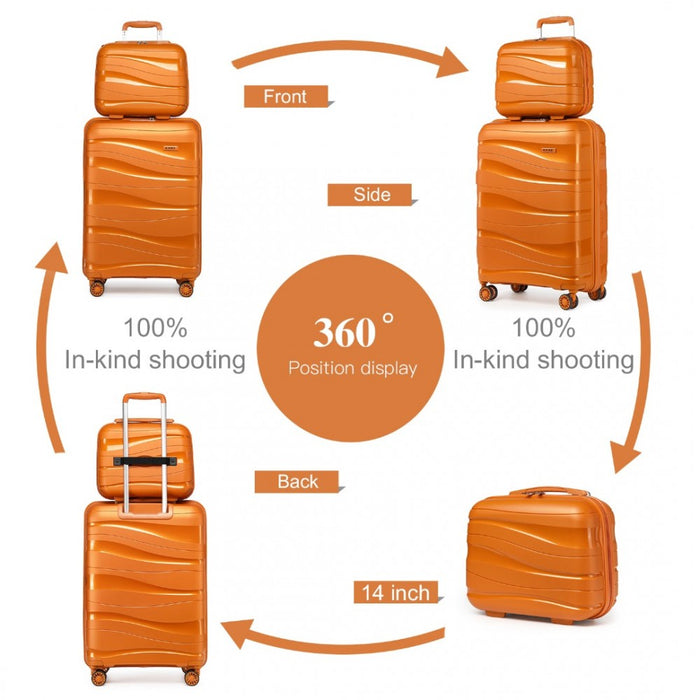 K2094L - Kono 14/20 Inch Lightweight Polypropylene Hard Shell 2 Piece Suitcase Set With TSA Lock And Vanity Case - Orange