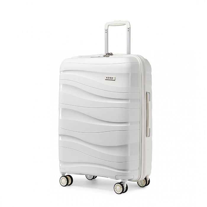 K2094L - Kono 24 Inch Lightweight Polypropylene Hard Shell Suitcase With TSA Lock - Cream White